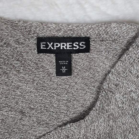 EXPRESS Beige / Taupe Heather V-Neck Sweater Wool Blend - Picture 5 of 5